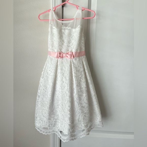 Jona Michelle Girls White Lace Dress 4T Flower Girl Summer - Picture 1 of 6